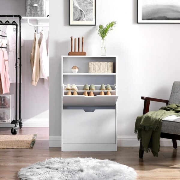 VASAGLE Dulap pantofi cu 3 usi rabatabile, pentru 8-12 perechi, 60x24x102 cm, alb - imagine 3