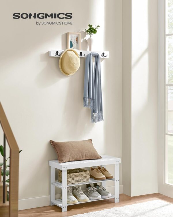 SONGMICS Set multifunctional pentru hol cu banca pentru pantofi si cuier, din bambus, 29x70x45 cm, alb - imagine 3