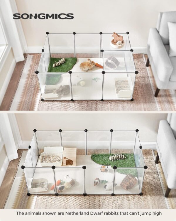 SONGMICS Tarc pentru animale mici rozatoare, din plastic, modulara, 125x63x42 cm, alb - imagine 3