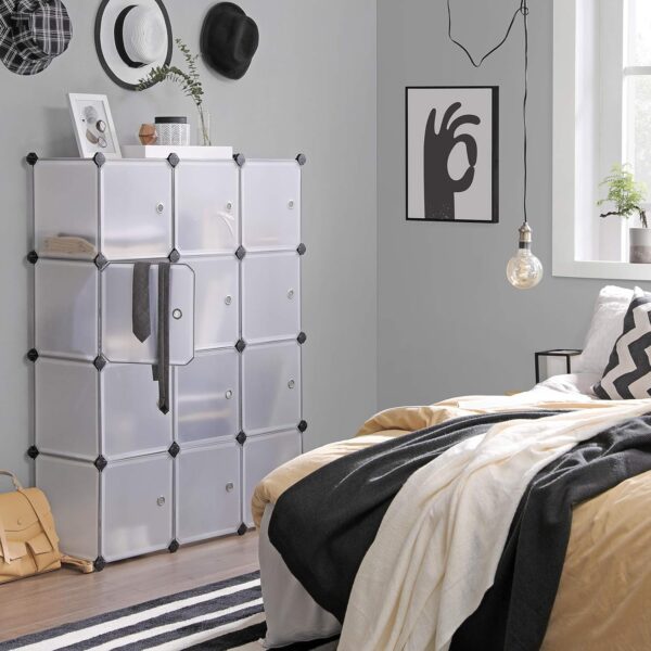 SONGMICS Unitate de depozitare cu 12 cuburi, pentru pantofi sau haine, personalizabil, 31x93x123 cm, alb transparent - imagine 3