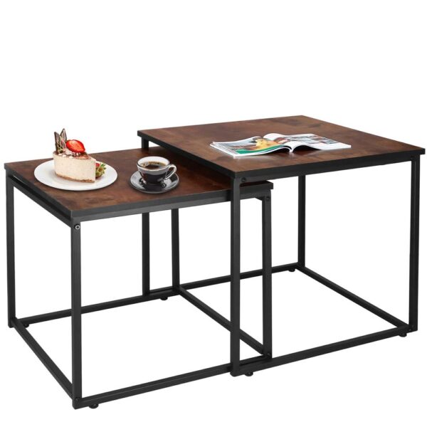 Set 2 mese pentru cafea, cadru otel, stil industrial, 50x50x52 cm si 45x45x47 cm, maro - imagine 4