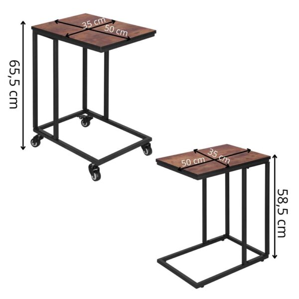 Masuta de cafea, cu cadru de otel si roti, industrial, 35x50x66 cm, maro wenge - imagine 4