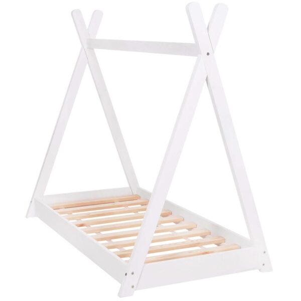 Pat din lemn pentru copii, model TeePee, somiera inclusa, 61x146x130 cm, alb - imagine 13