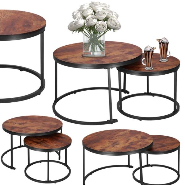 Set 2 mese pentru cafea suprapozabile, cadru otel, 70x70x47 cm si 50x50x40 cm, maro - imagine 4