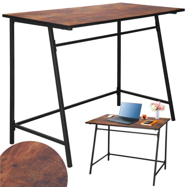 Birou tip masa laterala, cu cadru din otel, 50x100x76 cm, industrial, maro - imagine 4