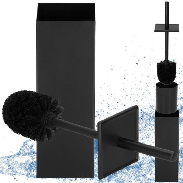 Perie WC cu rezervor detasabil si capac, din metal, 37 cm, negru - imagine 9