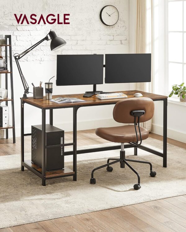 VASAGLE Birou cu 2 rafturi stanga sau dreapta, stil industrial, 60x140x76 cm, maro rustic - imagine 3