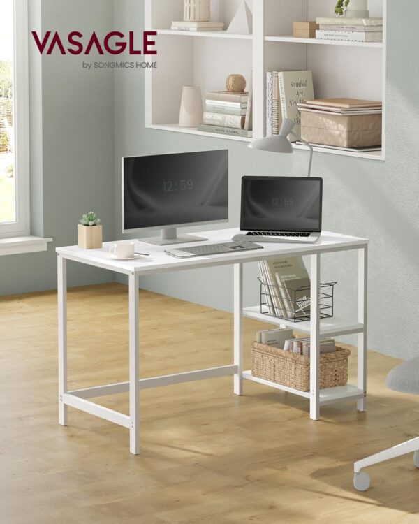 VASAGLE Birou cu 2 rafturi stanga sau dreapta, stil industrial, 60x120x76 cm, alb - imagine 3