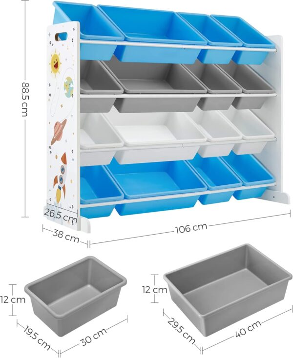 SONGMICS Raft de depozitare jucarii, 16 cutii detasabile din plastic, 89x27x106cm, alb - imagine 3