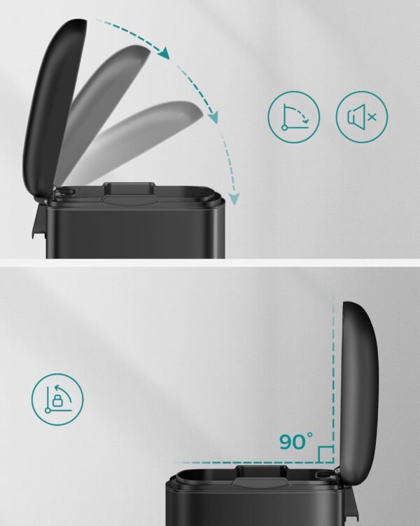 SONGMICS Cos de gunoi din otel, cu pedala si soft-close, galeata interioara, 30 litri, negru - imagine 3
