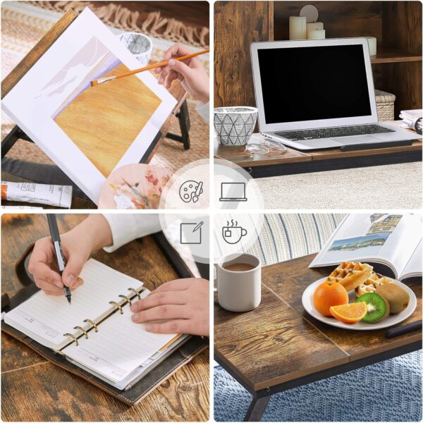 SONGMICS Masa de pat pentru laptop, plabila si reglabila, 71x35x23 cm, maro - imagine 3