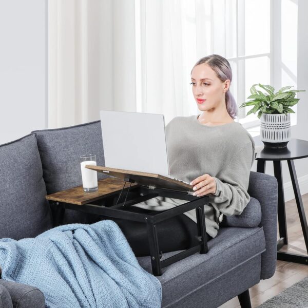 SONGMICS Masa de pat pentru laptop, plabila si reglabila, 55x35x23 cm, maro - imagine 3