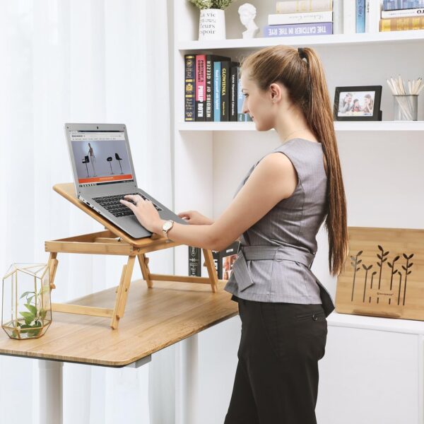 SONGMICS Masa de pat pentru laptop, plabila si reglabila, bambus, 55x35x29 cm, maro - imagine 3