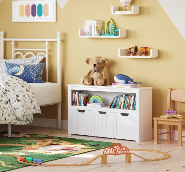 VASAGLE Comoda cu spatiu depozitare jucarii, 3 dulapuri mobile, 102x30x60 cm, alb - imagine 3