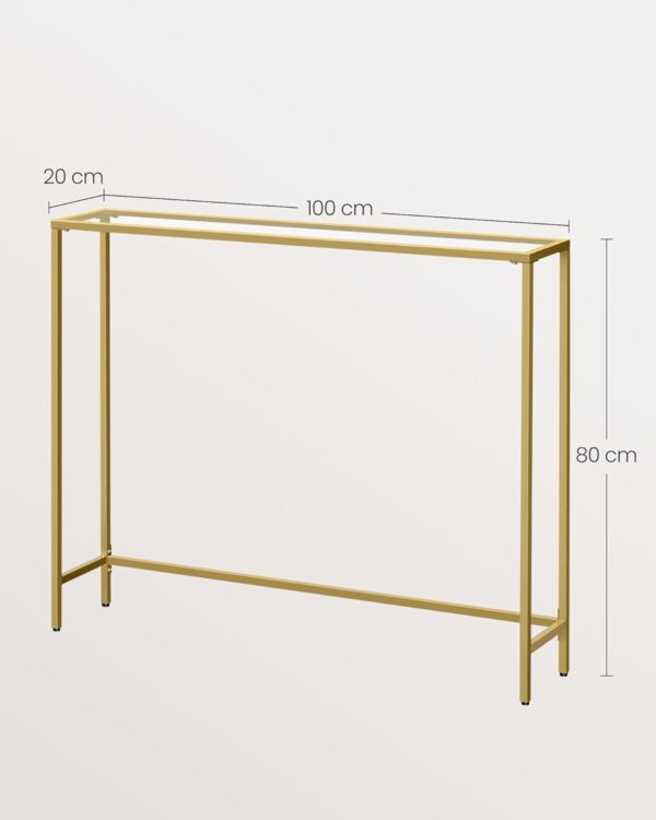 VASAGLE Masa de intrare, blat din sticla securizata, cadru metalic, 20x100x80 cm, auriu - imagine 3