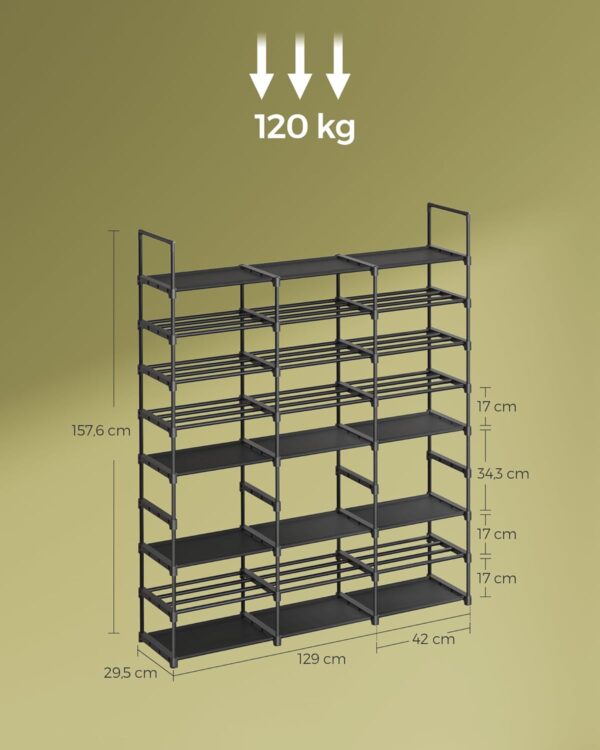 SONGMICS Raft pentru pantofi metalic, personalizabil, pana la 48 perechi, 30x129x158 cm, negru - imagine 3