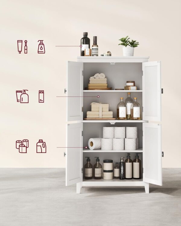 VASAGLE Dulap de baie, din MDF, cu 2 compartimente si 4 usi, rafturi reglabile, 30x60x110cm, alb - imagine 4