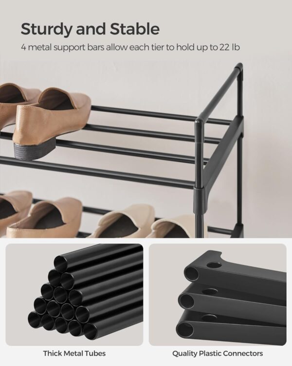 SONGMICS Suport pentru pantofi cu 4 nivele, structura metalica, pentru 16-20 perechi, 92x30x74 cm, negru - imagine 4