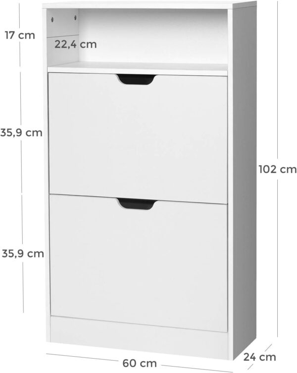 VASAGLE Dulap pantofi cu 3 usi rabatabile, pentru 8-12 perechi, 60x24x102 cm, alb - imagine 4
