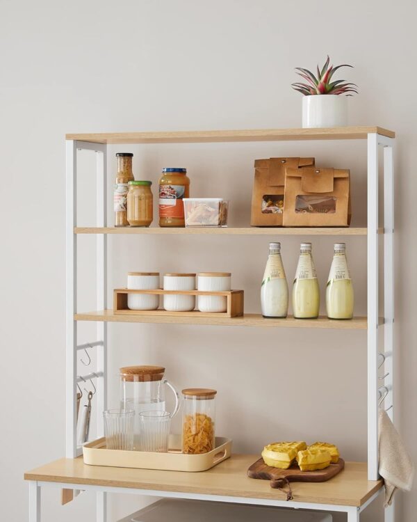 VASAGLE Raft de bucatarie cu spatiu pentru cuptorul cu microunde, 6 rafturi, otel, industrial, 40x80x167cm, maro stejar si alb - imagine 4