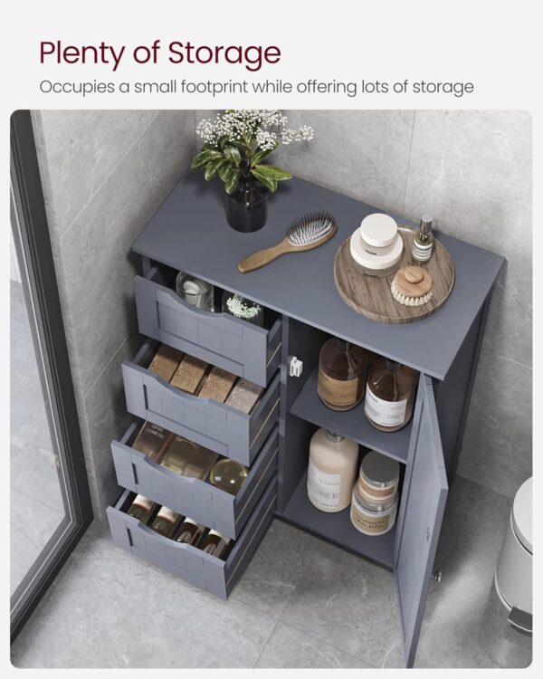 VASAGLE Dulap de baie, din MDF, cu 4 sertare, raft reglabil, 30x55x82 cm, gri - imagine 4