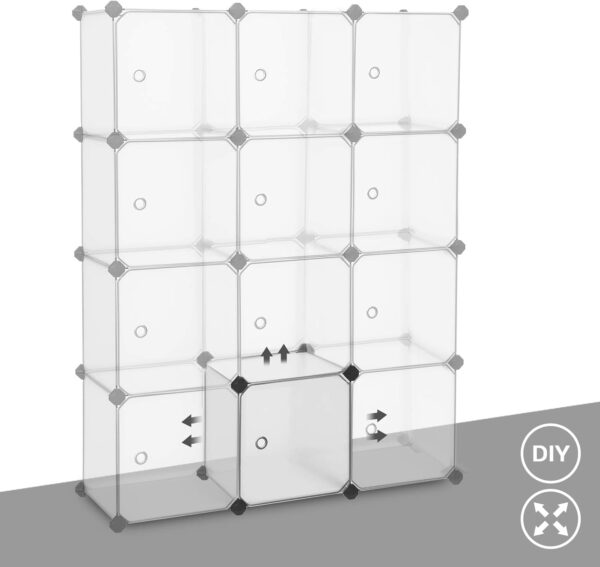 SONGMICS Unitate de depozitare cu 12 cuburi, pentru pantofi sau haine, personalizabil, 31x93x123 cm, alb transparent - imagine 4