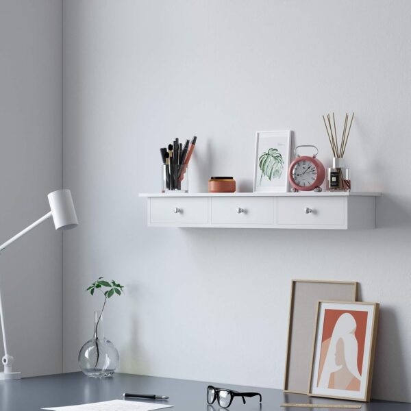 SONGMICS Raft de perete plutitor cu 3 sertare, din MDF lucios, 80x15x10 cm, alb - imagine 4