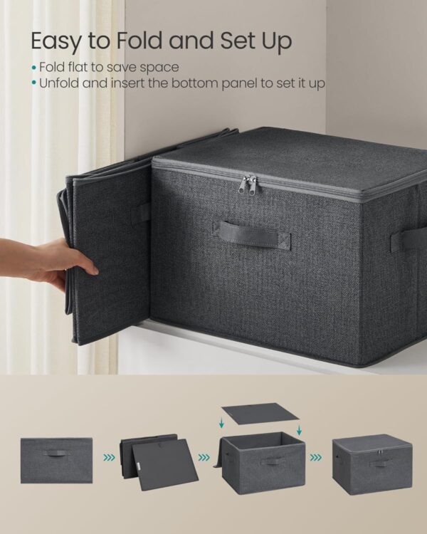SONGMICS Set 3 cutii de depozitare pliabile, organizatoare pentru dulap, textil, 40x30x25 cm, gri - imagine 3