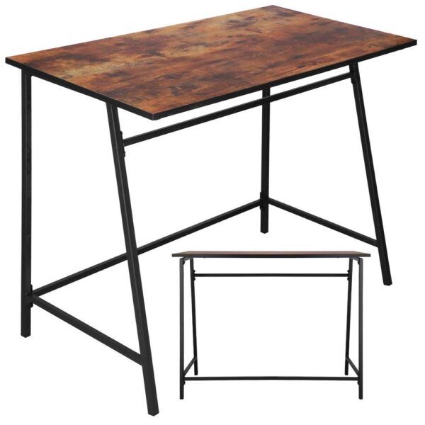 Birou tip masa laterala, cu cadru din otel, 50x100x76 cm, industrial, maro - imagine 5