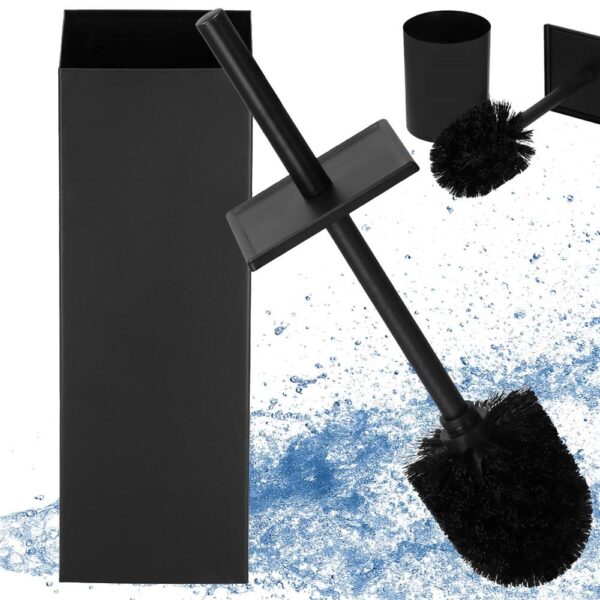 Perie WC cu rezervor detasabil si capac, din metal, 37 cm, negru - imagine 8