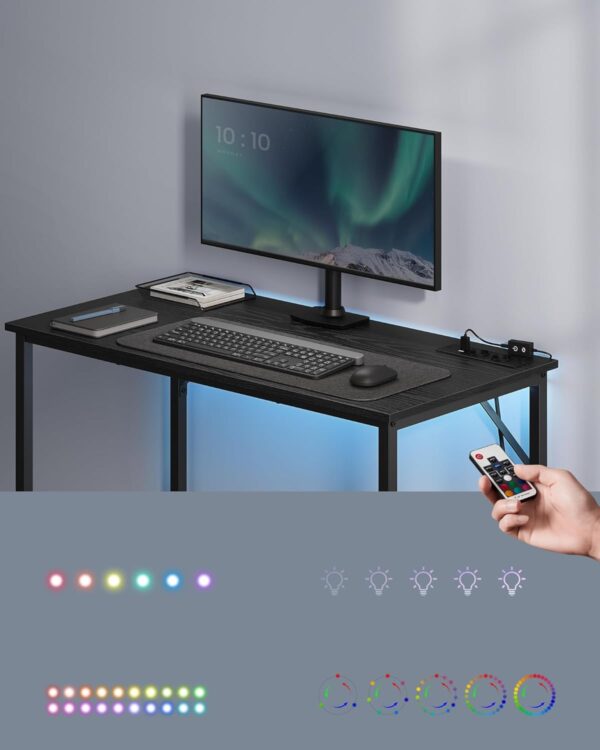 VASAGLE Birou cu iluminare LED, priza incorporata, 2 USB, 50x100x76 cm, negru - imagine 2