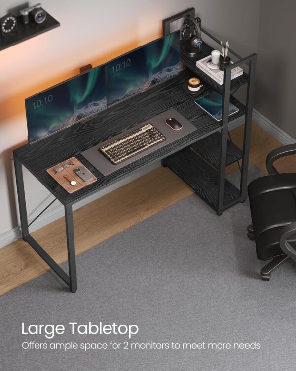 VASAGLE Birou cu raft lateral, montare stanga sau dreapta, industrial, 60x132x119 cm, negru - imagine 4