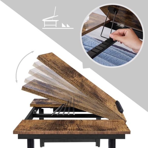 SONGMICS Masa de pat pentru laptop, plabila si reglabila, 71x35x23 cm, maro - imagine 4