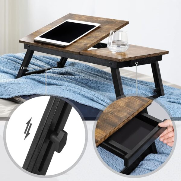 SONGMICS Masa de pat pentru laptop, plabila si reglabila, 55x35x23 cm, maro - imagine 4