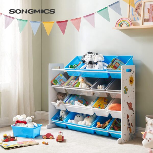 SONGMICS Raft de depozitare jucarii, 16 cutii detasabile din plastic, 89x27x106cm, alb - imagine 4