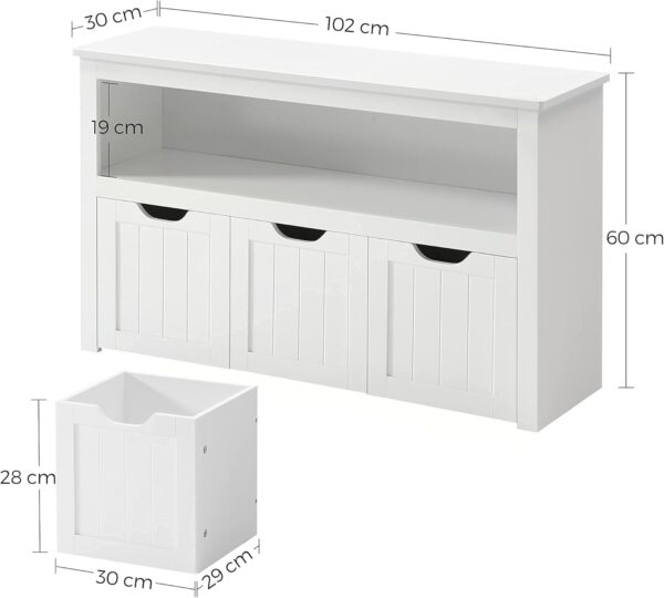 VASAGLE Comoda cu spatiu depozitare jucarii, 3 dulapuri mobile, 102x30x60 cm, alb - imagine 4