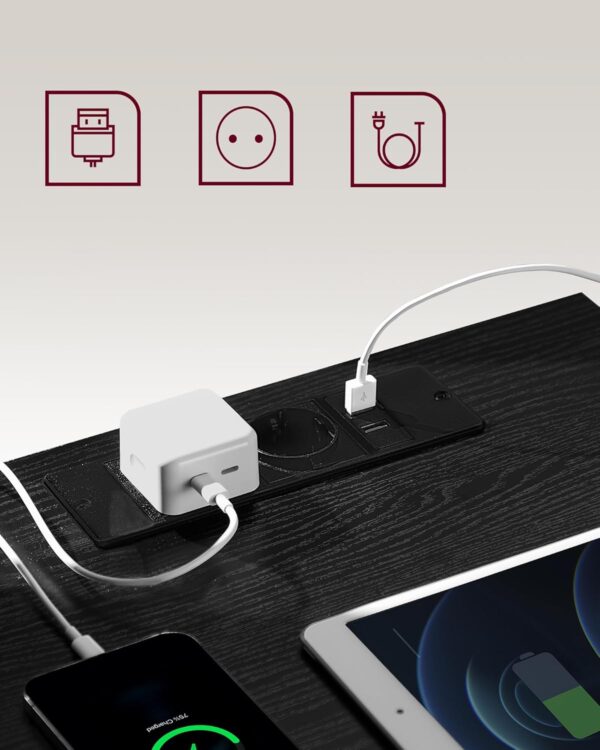 VASAGLE Set de 2 noptiere, cu sertare, 2 prize si 2 USB, 35x40x59 cm, negru - imagine 4