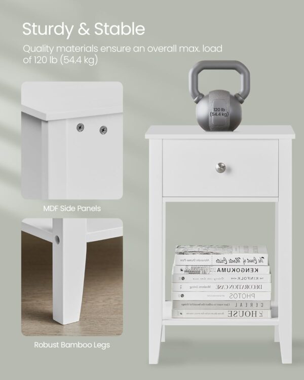 VASAGLE Set de 2 noptiere din bambus, cu sertare, 35x40x60 cm, alb - imagine 4