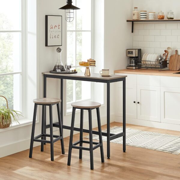 VASAGLE Set 2 scaune bar inalte, sezut rotund, cadru din otel, inaltime 65 cm, stil industrial, gri - imagine 4