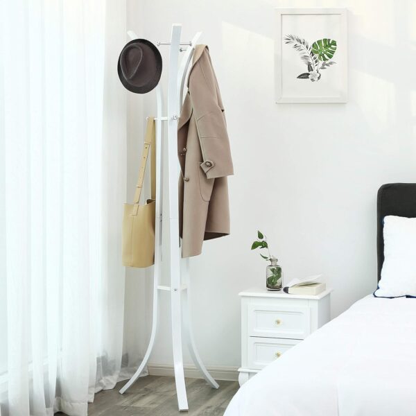 SONGMICS Cuier metalic 176x50x50 cm, cu 9 carlige, otel vopsit si plastic ABS, alb - imagine 4
