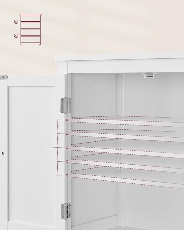 VASAGLE Dulap de baie, din MDF, cu 2 compartimente si 4 usi, rafturi reglabile, 30x60x110cm, alb - imagine 5
