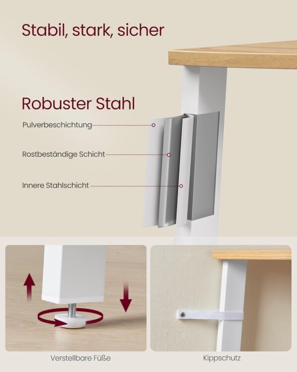 VASAGLE Raft de colt cu 4 etaje, tip biblioteca, cadru metal si polite lemn, 34x34x125 cm, alb si maro - imagine 5
