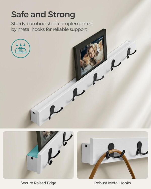 SONGMICS Set multifunctional pentru hol cu banca pentru pantofi si cuier, din bambus, 29x70x45 cm, alb - imagine 5