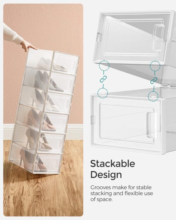 SONGMICS Cutii de pantofi, set de 12 organizatoare stivuibile, structura rezistenta ABS, 34x23x14 cm, transparent - imagine 5