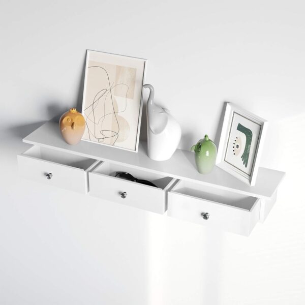 SONGMICS Raft de perete plutitor cu 3 sertare, din MDF lucios, 80x15x10 cm, alb - imagine 5