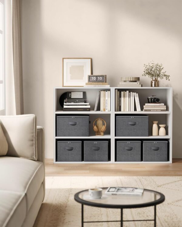 SONGMICS Set 3 cutii de depozitare pliabile, organizatoare pentru dulap, textil, 40x30x25 cm, gri - imagine 4