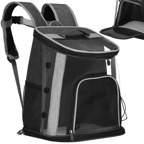 Rucsac transport animale talie mica-medie, maxim 15 kg, buzunare laterale, 38x34x26 cm, negru - imagine 5