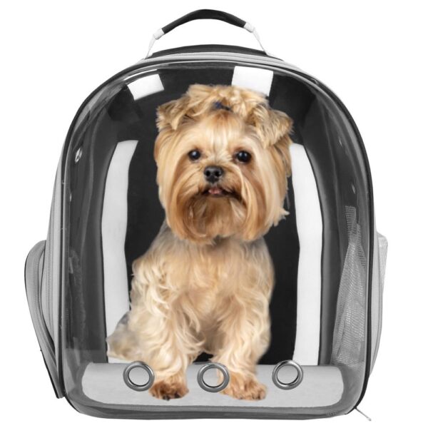 Rucsac transport animale talie mica-medie, maxim 12 kg, hublou panoramic transparent, buzunare laterale, gri - imagine 5
