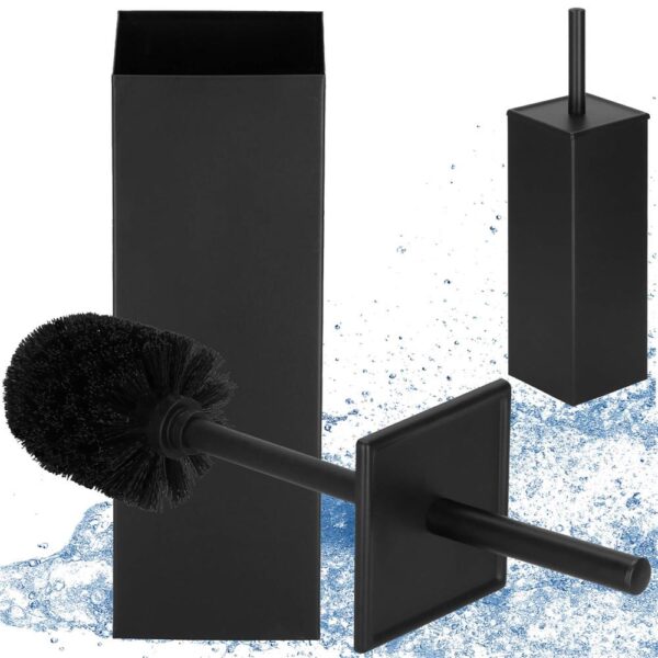 Perie WC cu rezervor detasabil si capac, din metal, 37 cm, negru - imagine 7