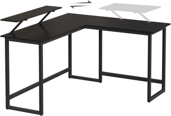 VASAGLE Birou in forma de L cu suport pentru monitor, cadru metalic, 140x130x76cm, negru - imagine 5